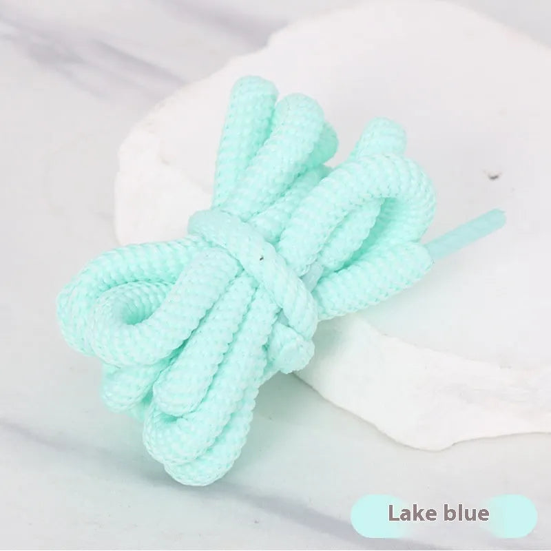 Round braided cotton shoelaces in multiple colours showing width and length options on a white background.