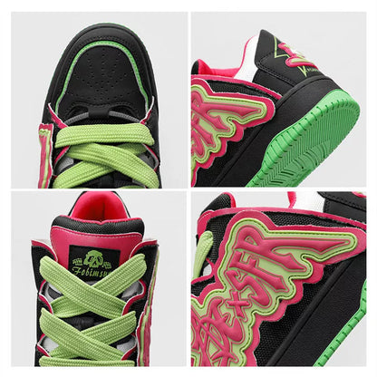 Minimalist skate shoes in white and black, black and red, and sky colors with breathable mesh lining