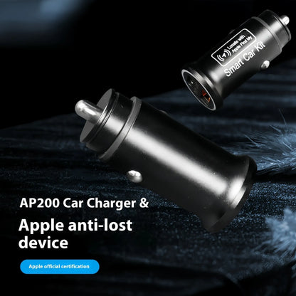 Black car charger locator GPS device with plug for 12V socket, made of ABS plastic