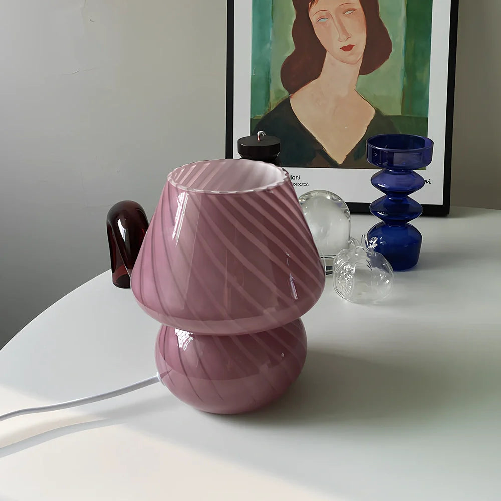 19cm tall glass table lamp with push-button switch and USB port in selected colour option