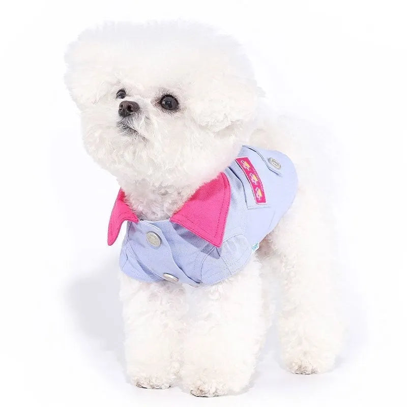 Blue and purple polyester dog vest with traction rope ring for small dogs in various sizes