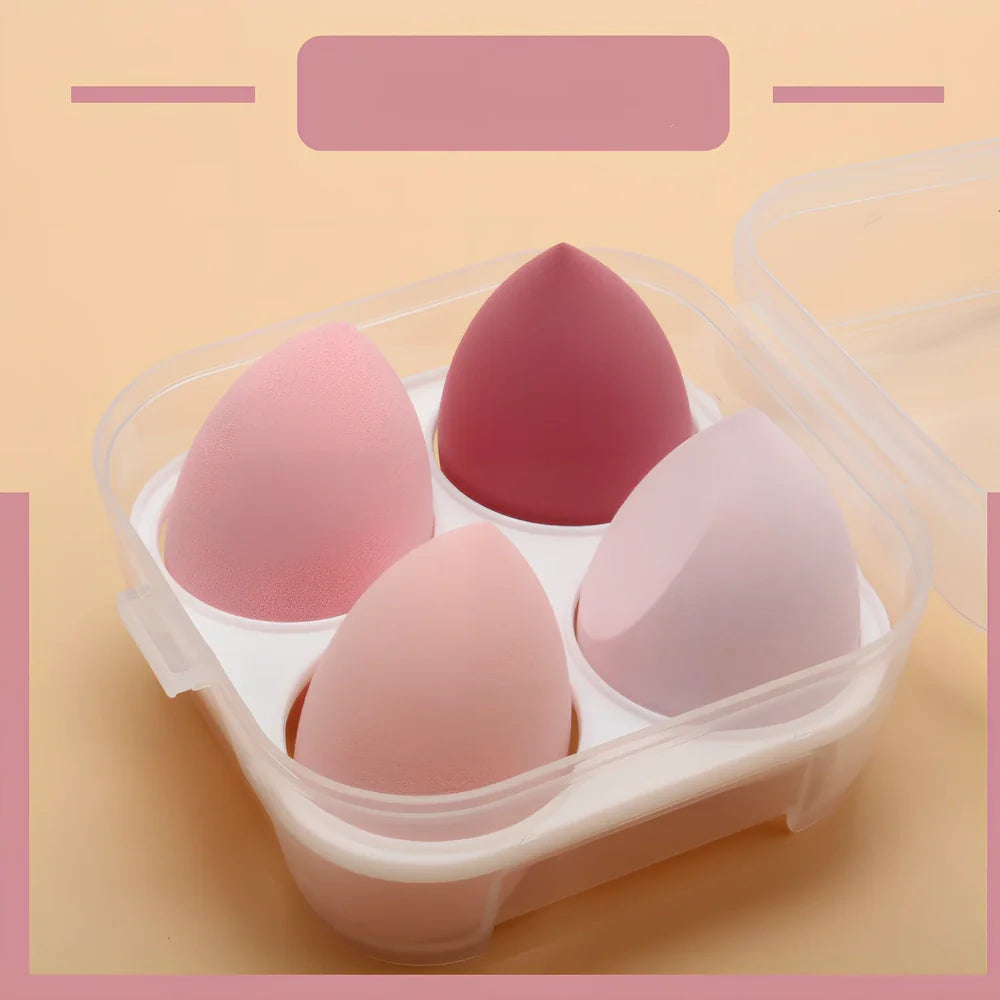 Four Beauty Egg makeup eggs in different colours with diagonal cut design, each measuring 60x40mm
