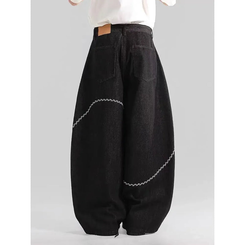 Men's straight-leg trousers for autumn and winter made from polyester denim with micro-elastic stretch, featuring a basic style and mid waist design with zip fly placket, ideal for daily wear and available in black in sizes S M L XL XXL