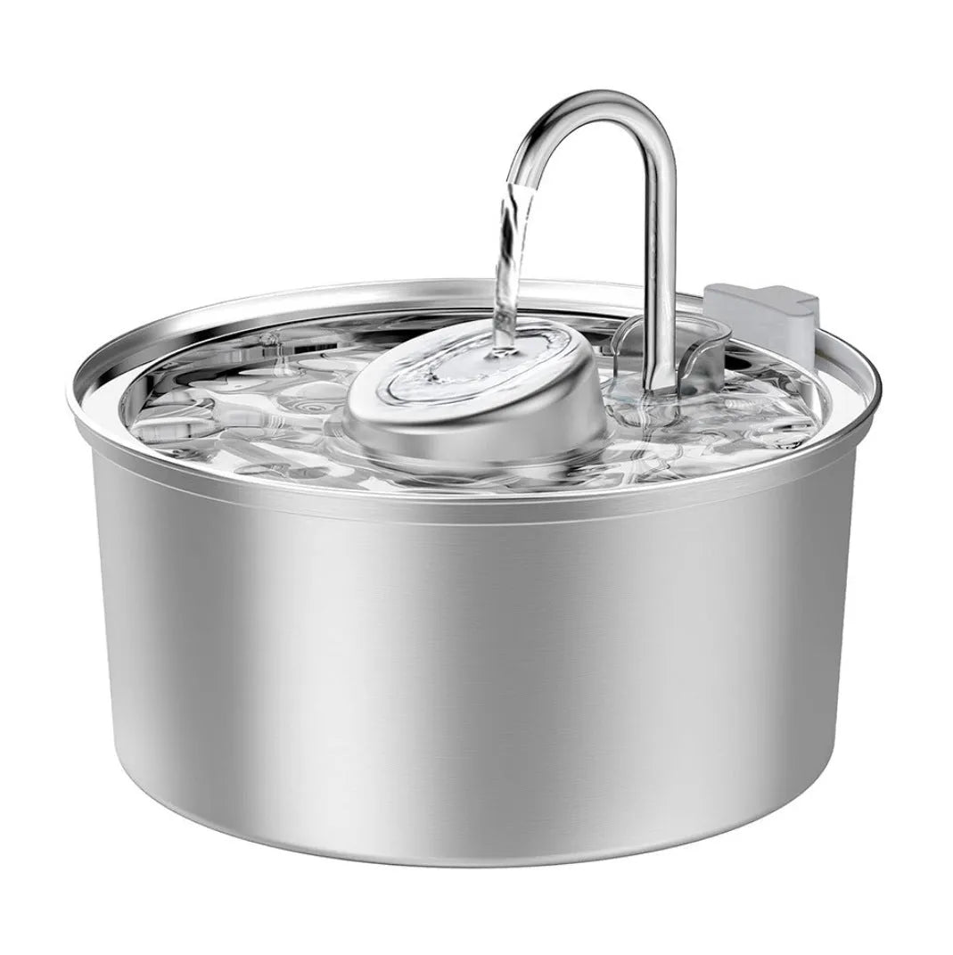 Stainless steel round pet water dispenser with 4L capacity and multiple outlet options