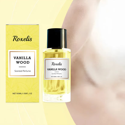 50ml glass spray bottle of vanilla, ebony bark, and musk extract perfume.