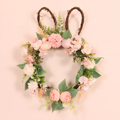 Easter chrysanthemum rabbit wreath measuring 35x45cm with silk flowers and plant teng base