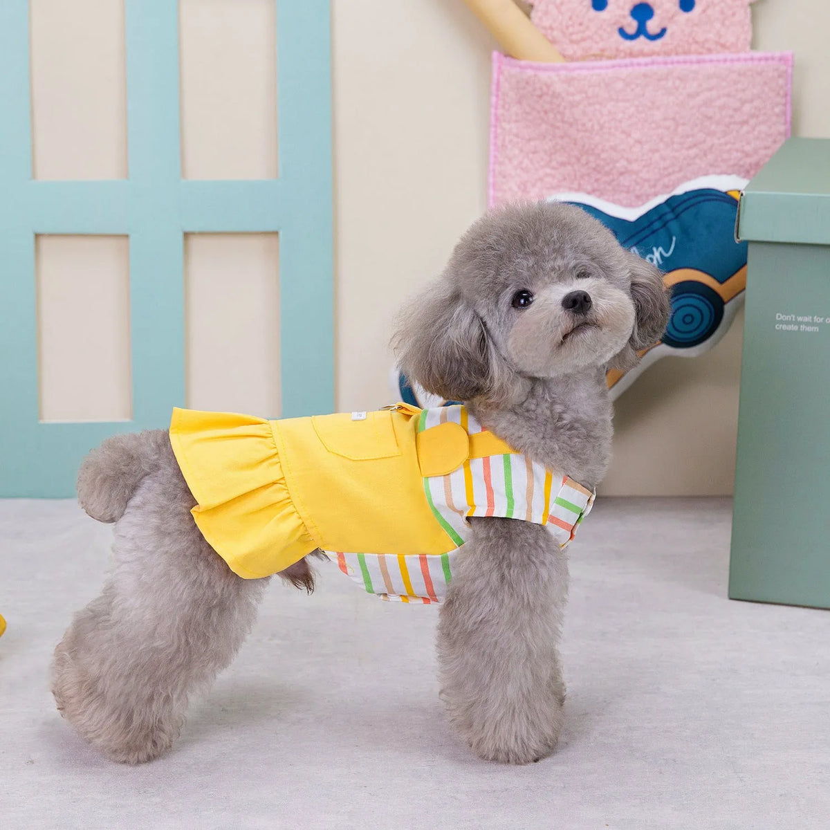 Striped patchwork cotton skirt for dogs in orange or yellow colour with size options