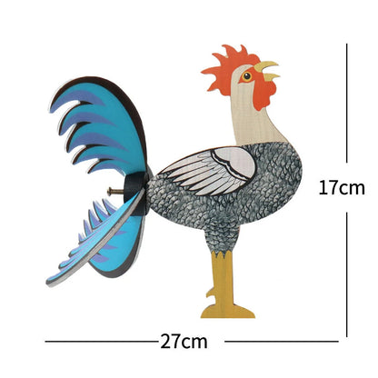 Handmade rooster windmill garden statue with vibrant colors and waterproof design