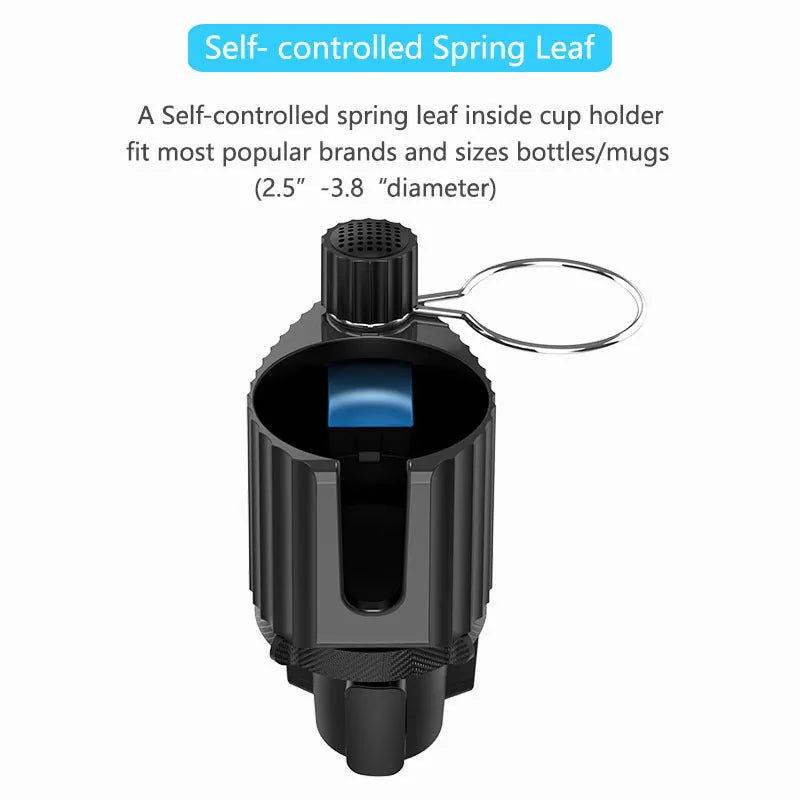 Green car kettle and mobile phone holder with drink rack showing compact 16.5×11×18.5cm dimensions