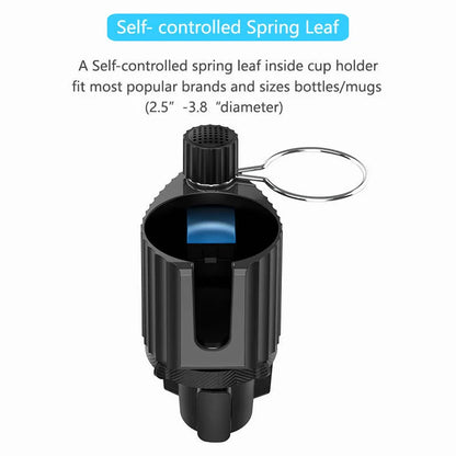 Green car kettle and mobile phone holder with drink rack showing compact 16.5×11×18.5cm dimensions