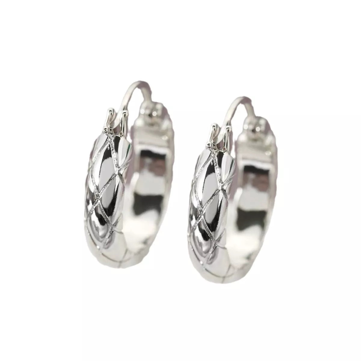 Diamond plaid earrings in golden yellow and silver, crafted from durable copper with a glossy finish.