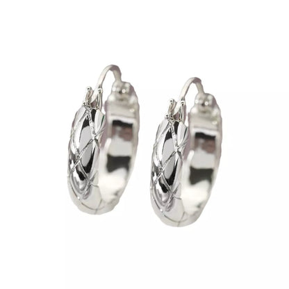 Diamond plaid earrings in golden yellow and silver, crafted from durable copper with a glossy finish.