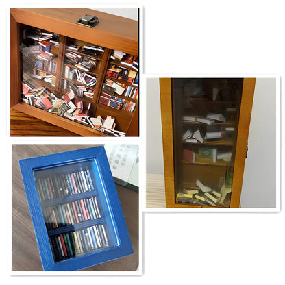 Wooden antique finish bookshelf ornament with 200 small books, 25.4 cm tall for decompression