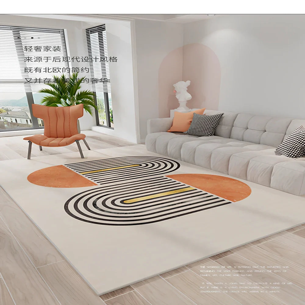 Geometric pattern rectangular floor mat with 1.3cm thickness in European American style for living room use