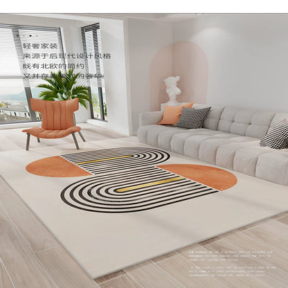Geometric pattern rectangular floor mat with 1.3cm thickness in European American style for living room use
