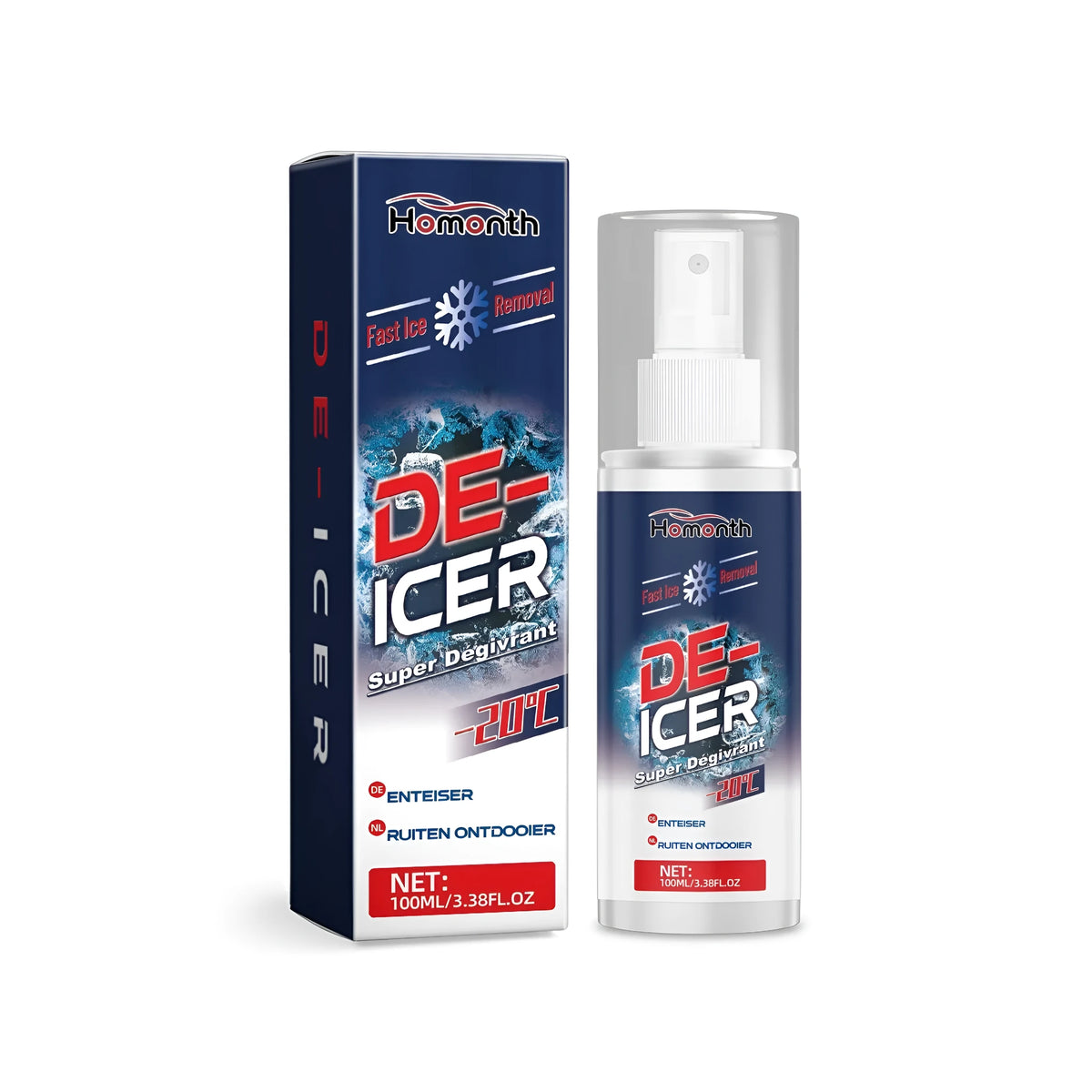 100ml car de-icer spray bottle, 3.8x14.8cm, with propylene glycol and corrosion inhibitor formula