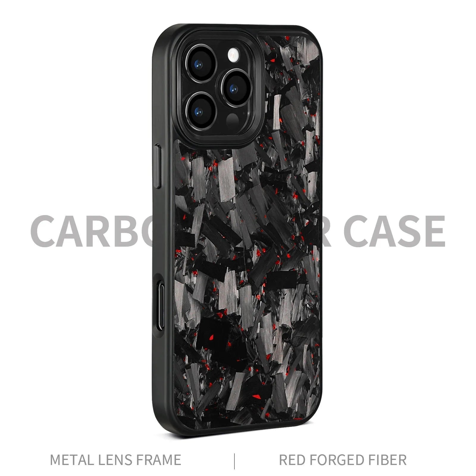 Carbon fibre mobile phone protective shell with forged pattern metal frame and magnetic attachment for iPhone 17