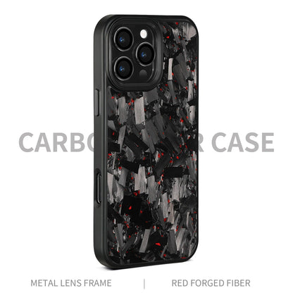 Carbon fibre mobile phone protective shell with forged pattern metal frame and magnetic attachment for iPhone 17