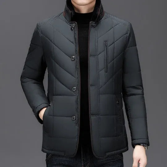 Men's solid colour winter short coat with side pockets in dark blue, dark green or wine red
