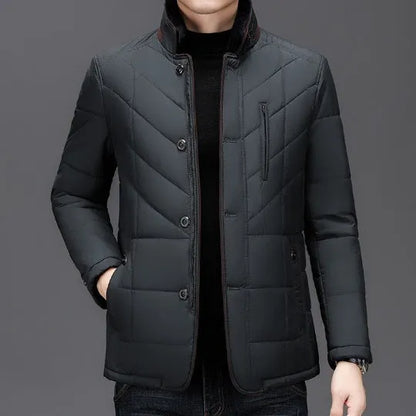Men's solid colour winter short coat with side pockets in dark blue, dark green or wine red