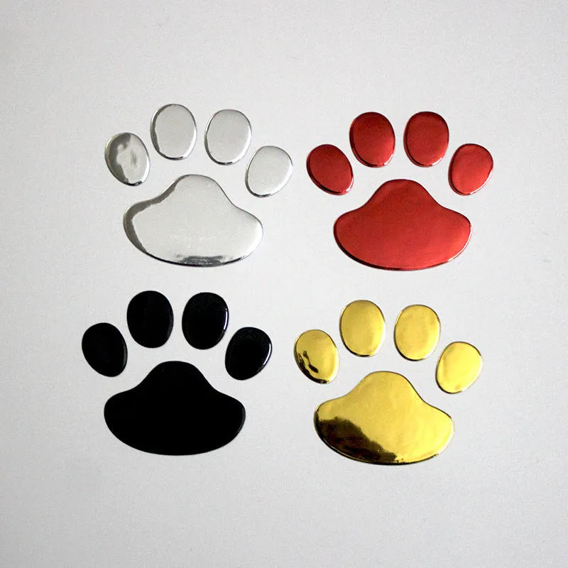 Pair of hand-shaped brush dog footprints PVC car sticker in black, gold, red, or silver colour.