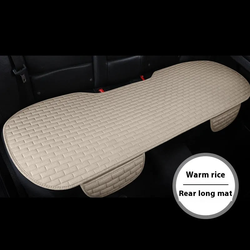 Linen car seat cushion three-piece protective pad with ventilation and sponge filler in black, black and red, grey, brown, or beige