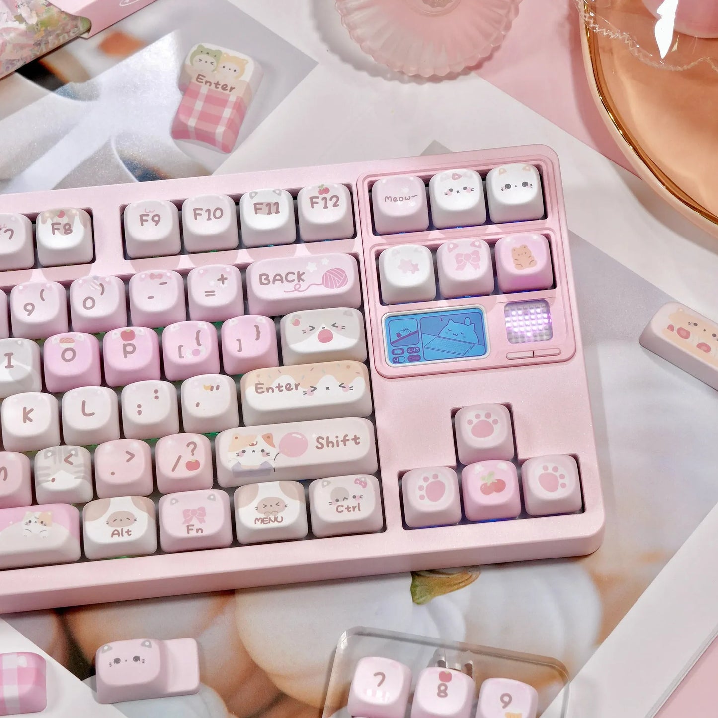 MOA Height five-sided sublimation key cap in solid pink with cartoon design for mechanical keyboards