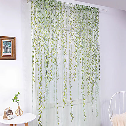 Inverted willow wicker pattern curtain with rod pocket top, polyester fibre construction in green colour option