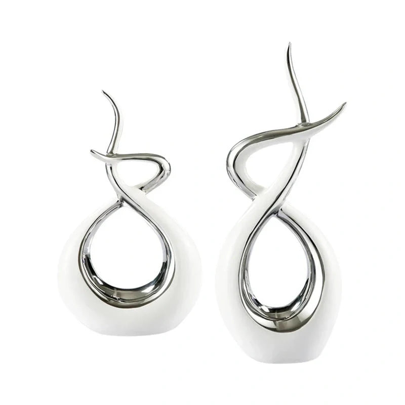 Modern minimalist handmade ceramic electroplated ornament with abstract line design