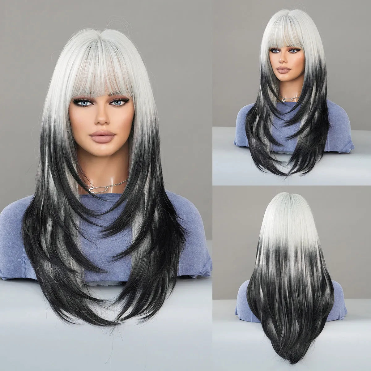 Long straight vanilla green synthetic women's wig measuring 63cm with a fringe