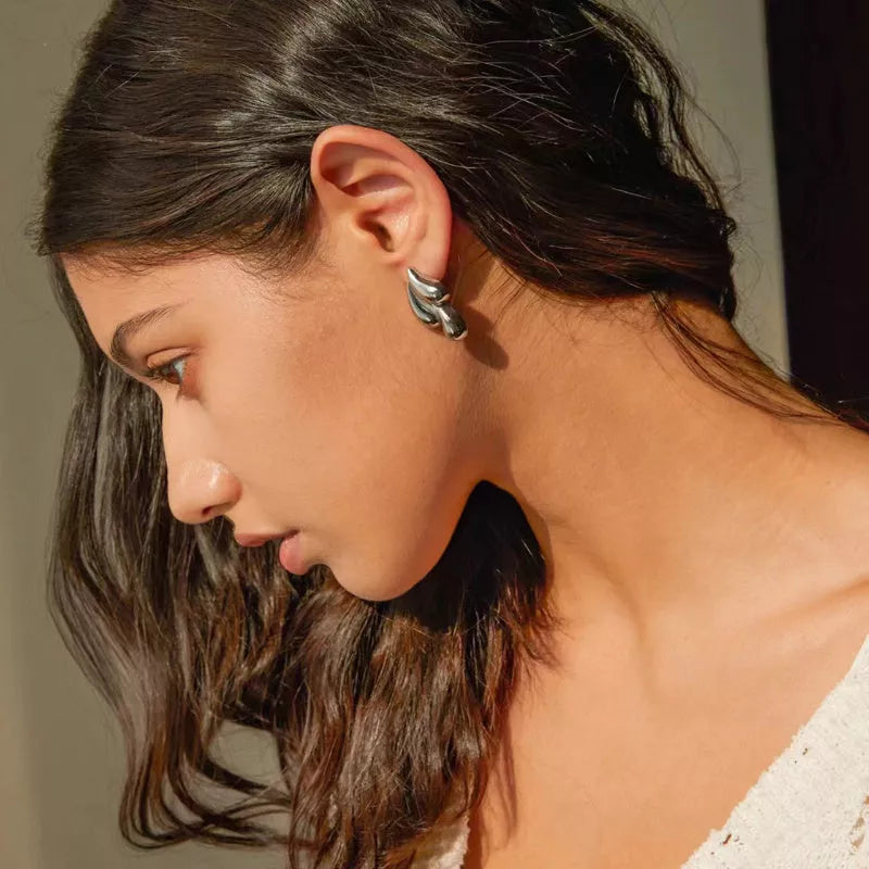 Vintage gold and silver double water drop earrings with glossy finish