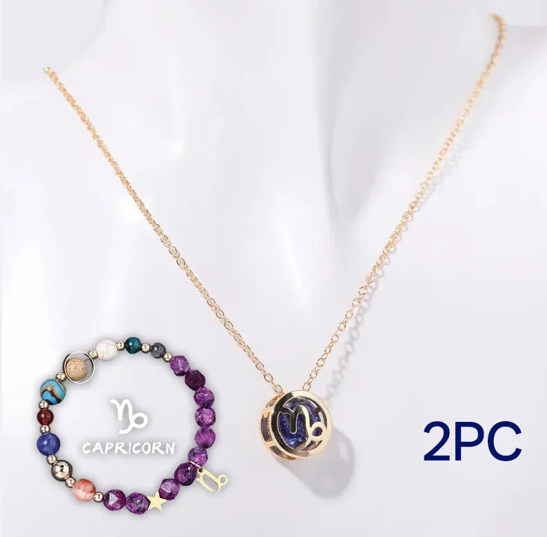 Natural stone beaded necklace and bracelet set with adjustable cord in twelve style variations