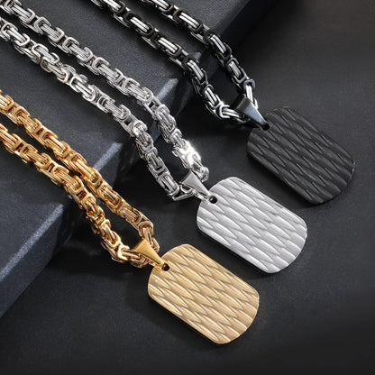 Men's titanium steel pendant necklace with water ripple geometric design on emperor chain in gold finish