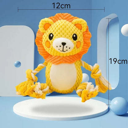 Plush squeaky dog toys bundle with lion and monkey designs, stuffing-free for medium large dogs