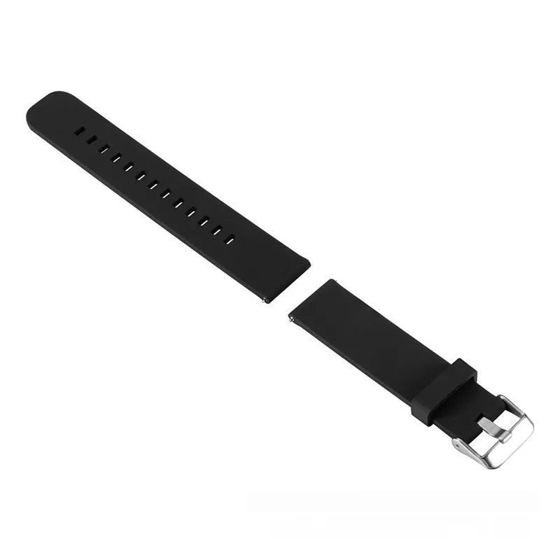 Jiaming Forerunner 245 watch strap replacement silicone band with straight buckle closure available in seven solid colours including black blue green red grey sky blue and dark blue