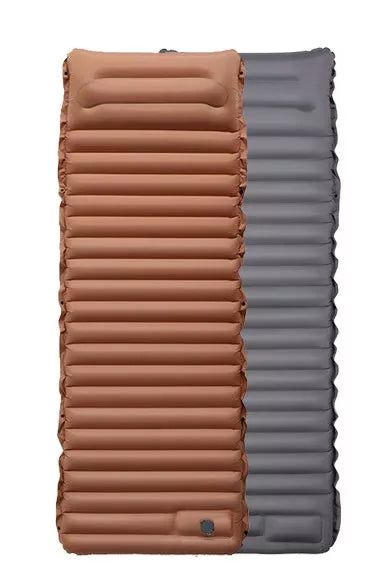 Portable inflatable bed mat for camping and picnics in blue with green