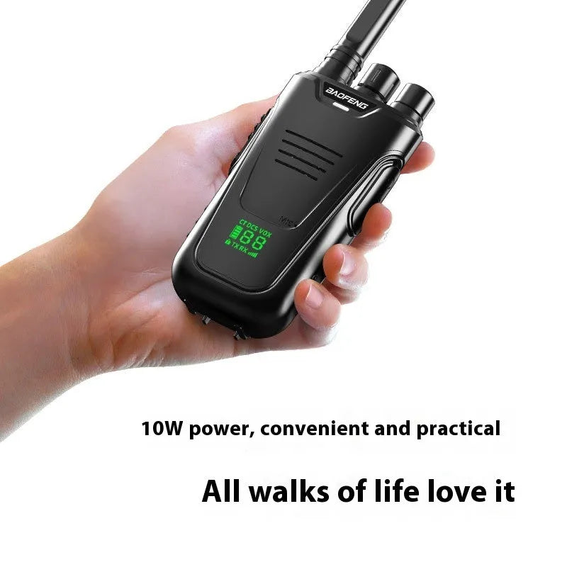 Red and yellow high-power handheld intercom for hotel and restaurant staff communication.
