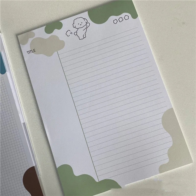 Korean B5 sticky note paper pad with puppy design measuring 182x257mm