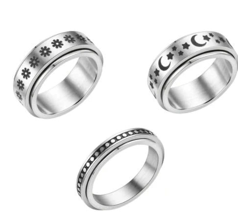 Titanium steel ring with captivating star and moon designs, available in various styles and sizes