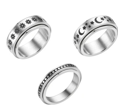 Titanium steel ring with captivating star and moon designs, available in various styles and sizes