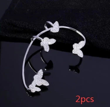 Stylish butterfly ear clips with sparkling zircon stones in gold and silver finishes