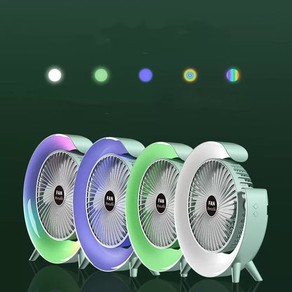 Bright Night Light Charging Fan with USB portability and colorful ambient lights