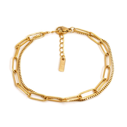 Geometric double layer stainless steel bracelet for women in gold or silver electroplate