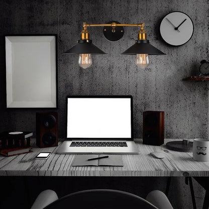 Black double head retro industrial iron wall lamp with Edison bulb compatibility