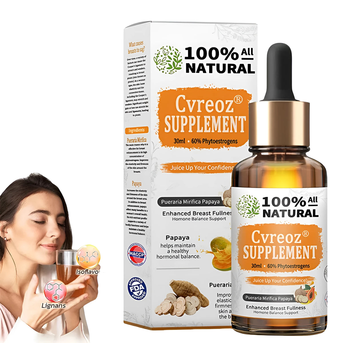 Papaya supplement 30ml bottle for any skin type with three-year shelf life