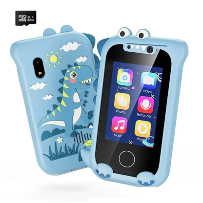Blue silicone case children's digital camera toy with handheld mobile phone design