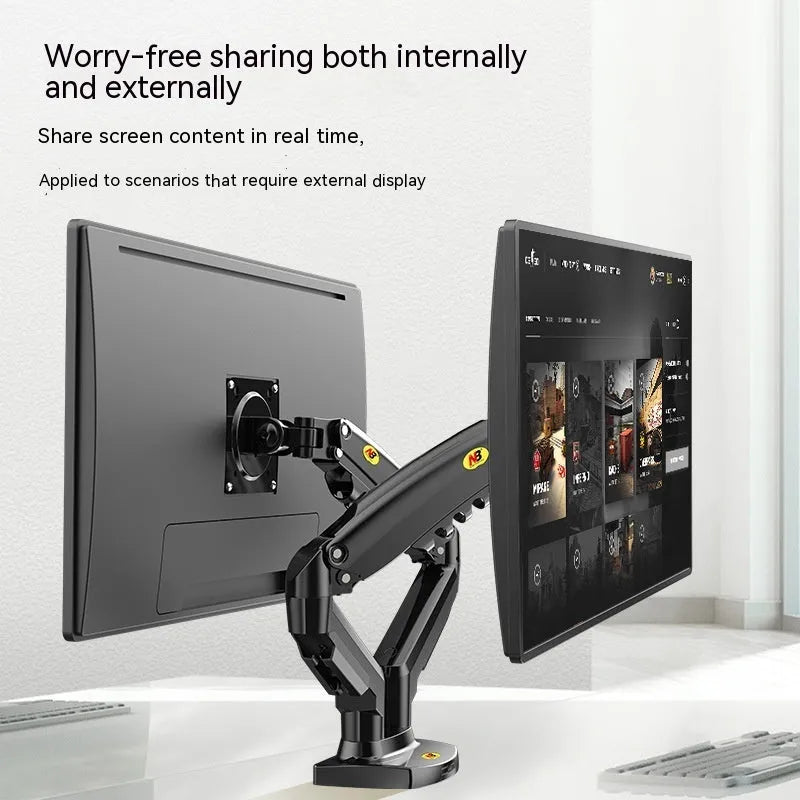Dual screen monitor bracket with lift-style height adjustment for VESA 75-100mm monitors