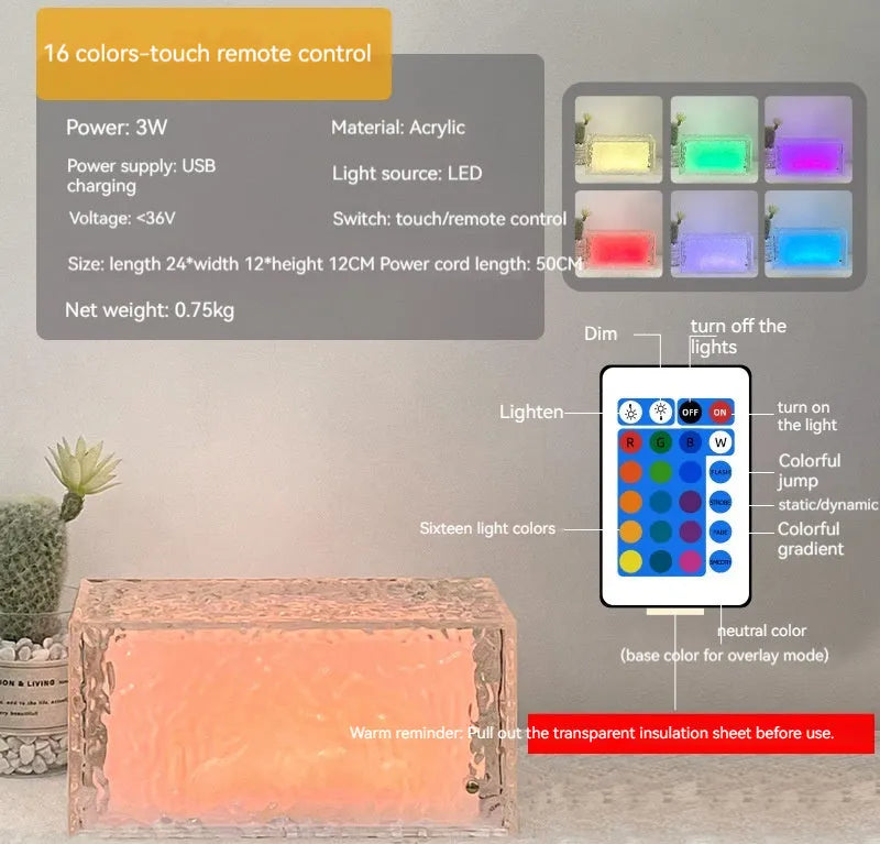 Small acrylic ice cube shaped night lamp with colour changing LED lights
