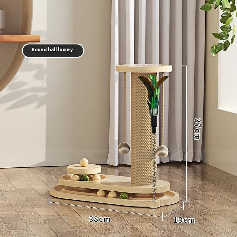 Solid wood cat scratching post with turntable base, 50cm tall with 30cm diameter