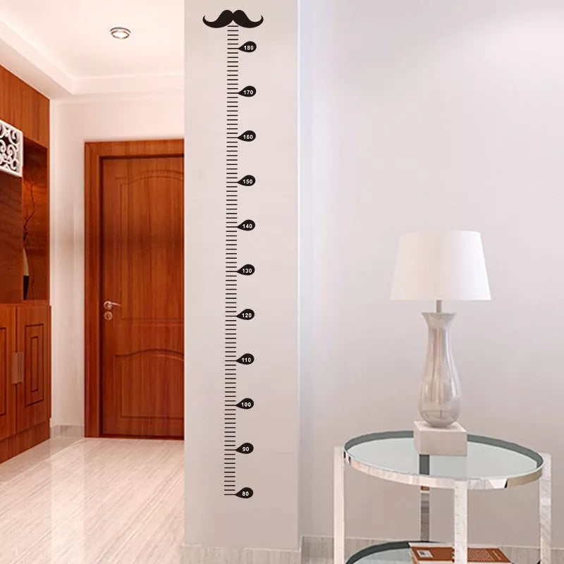 Black children's beard height measurement wall sticker, 57x12cm, modern design